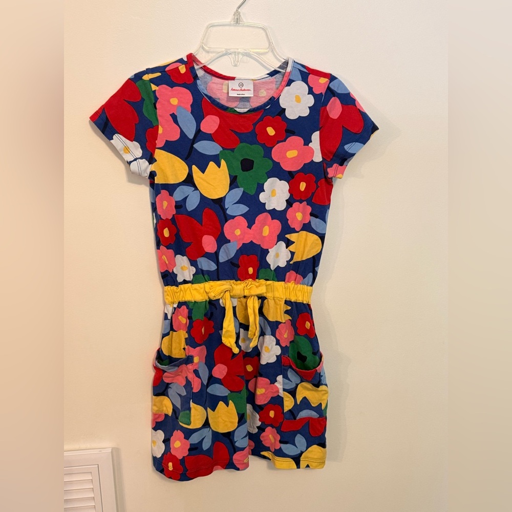 Hanna Andersson Navy Floral Tie-Waist Kids Dress